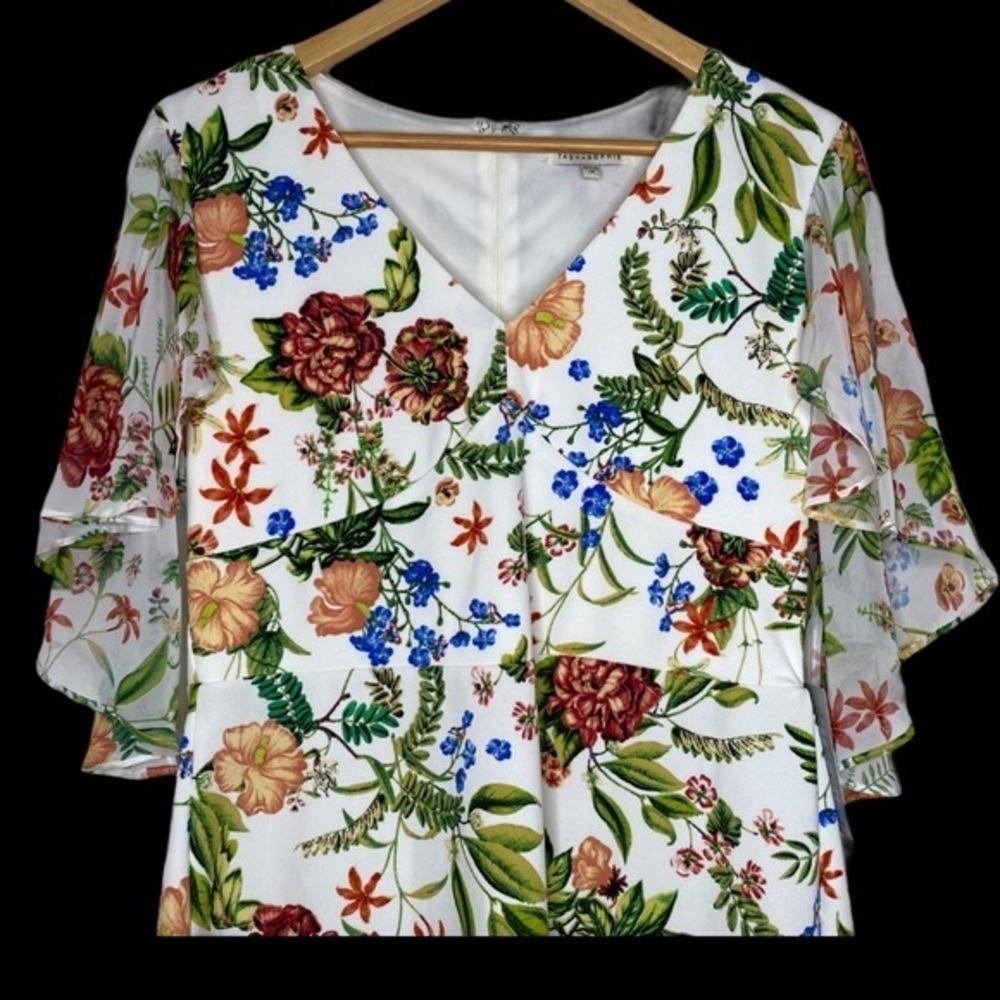 Tash + Sophie Flounce Sleeve Floral Mini Dress NWT Luau Hawaii Beach Tropical - Picture 3 of 13